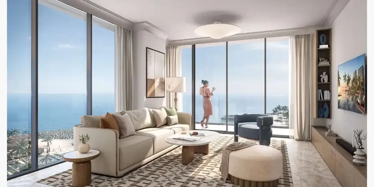 Illustrative sea-facing living room at Address Residences