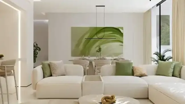 Scandinavian-inspired living room at Aila Homes