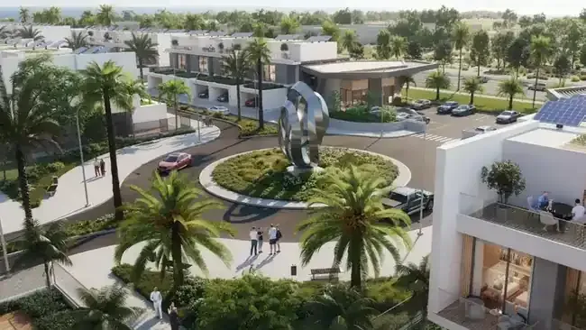 Aerial view of Aila Homes landscaped townhouse community