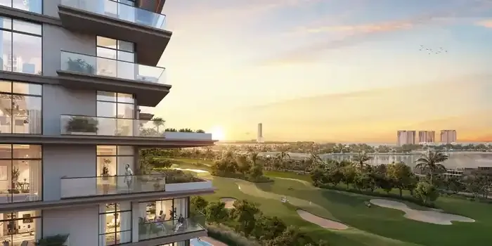 Al Hamra Greens apartments with golf course sunset views