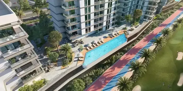 Al Hamra Greens resort-style swimming pool and landscaped amenities