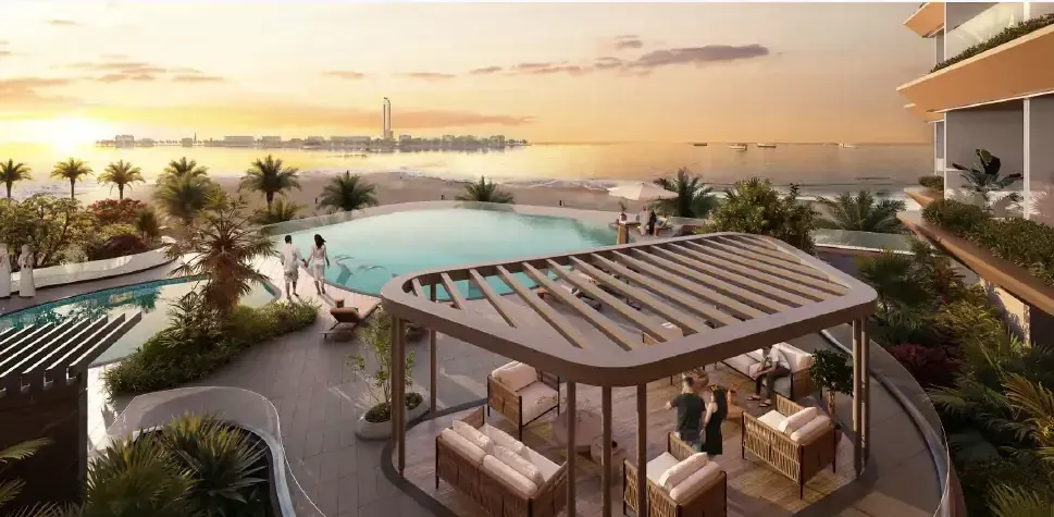 Indicative pool terrace at Al Hamra Waterfront with Wynn view