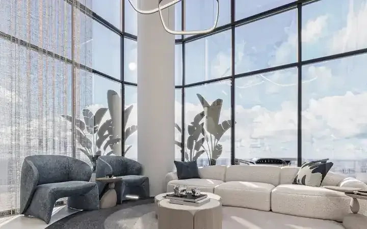 Arthouse duplex lounge with double-height glazing