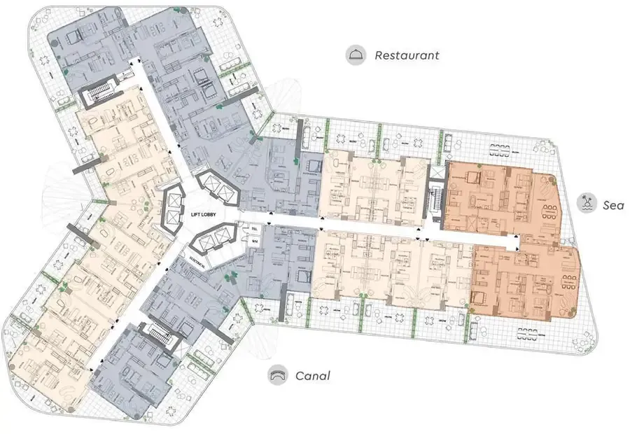Fortune Bay typical floor configuration with one, two and 3-bedroom apartments
