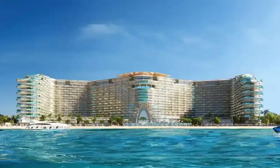 Main seafront view of Karl Lagerfeld Beach Residences on Al Marjan Island