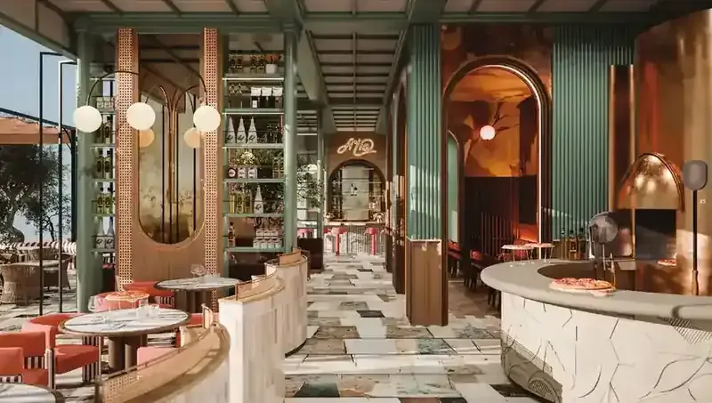 Artist impression of Filia by the Beach restaurant at Mondrian Al Marjan Island