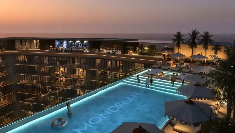 Artist impression of the adults rooftop infinity pool at Mondrian Residences Al Marjan