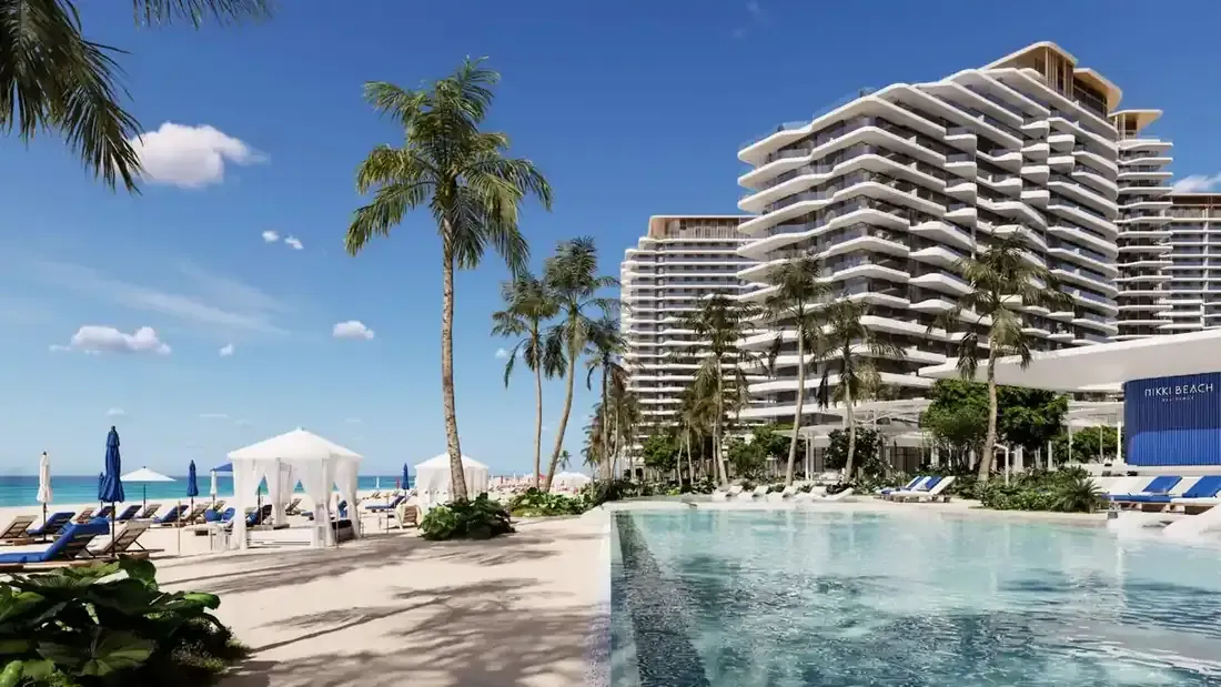Artist impression of the resort pool at Nikki Beach Residences Al Marjan Island