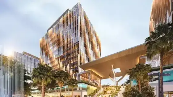 One RAK Central residential tower and podium in the urban district