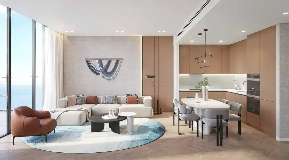 Furnished living room at Sheraton Residences Al Marjan Island