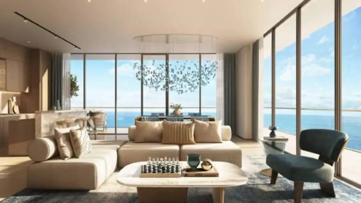 Shoreline Al Marjan Island apartment living room rendering