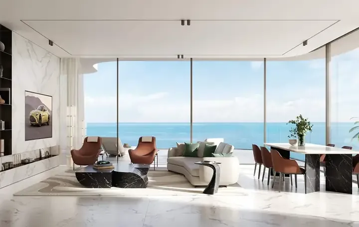 Aston Martin-inspired living and dining interior at The Astera