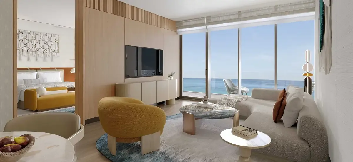 W Residence apartment living room and bedroom with sea view