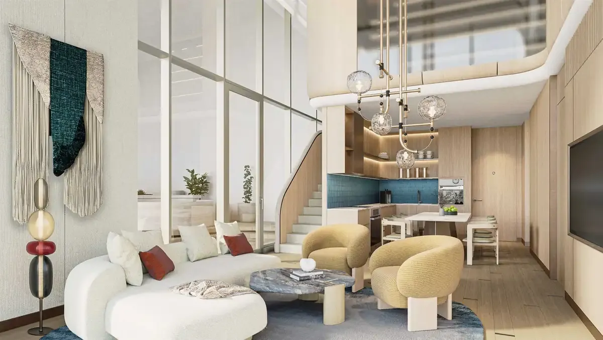 Double-height living room in a W Residence duplex