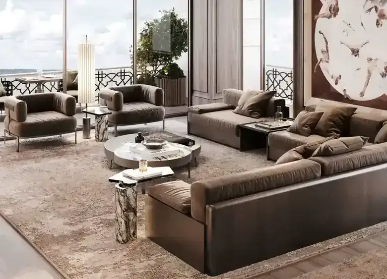 Waldorf Astoria Residence living room with terrace and sea view