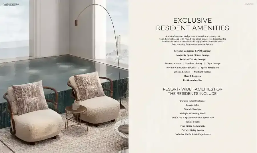 Waldorf Astoria exclusive resident amenities and resort-wide facilities