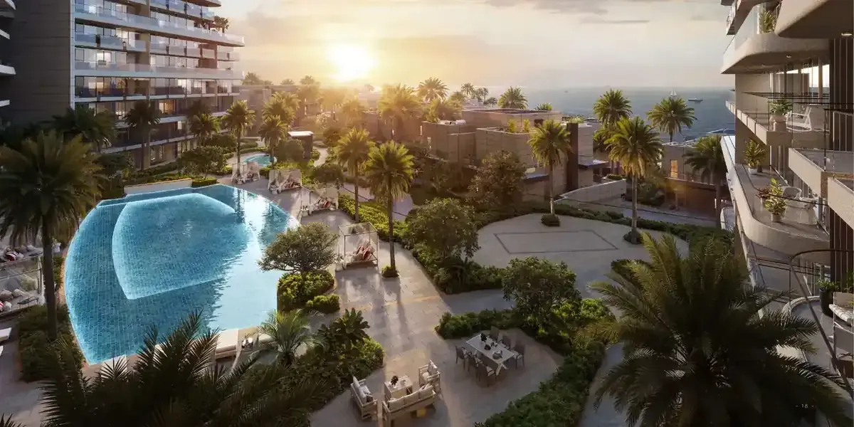Illustrative resort pool and landscaped waterfront at Nasim Al Bahr