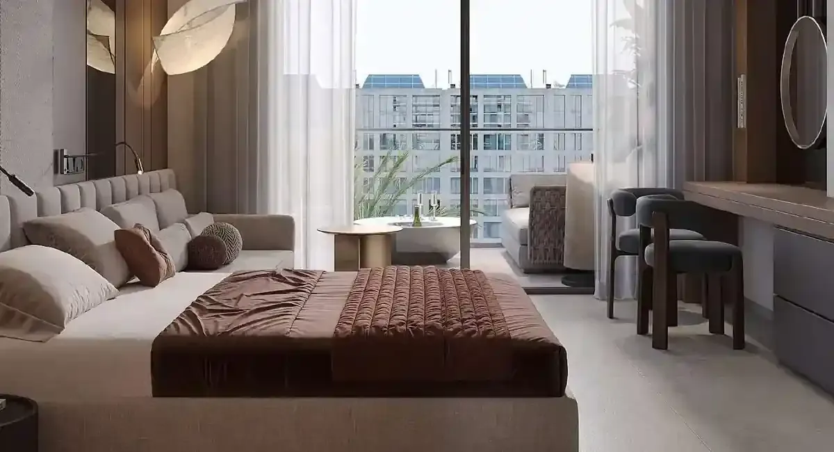 Artist impression of a furnished Wyndham Residences studio apartment
