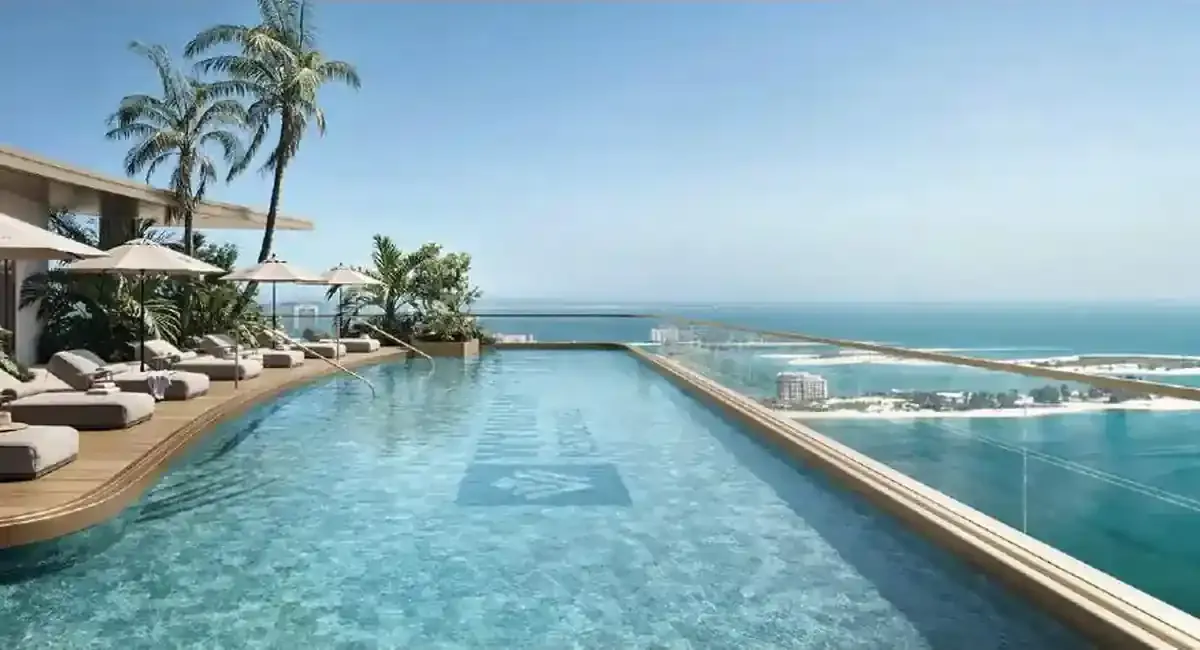 Artist impression of the adults rooftop pool with wide coastal views